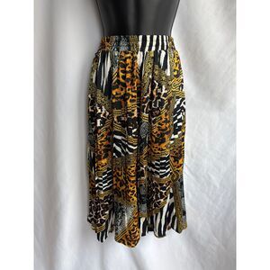 Pleated Animal Print Midi Skirt Versacce Style Size S Chains Equestrian Zebra